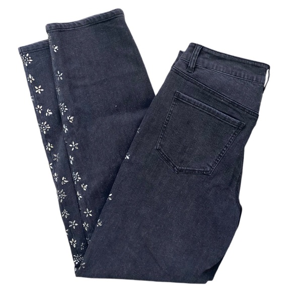 Camila Coelho Crystal Detailed Denim Jeans Black High Rise NWOT - Picture 7 of 7